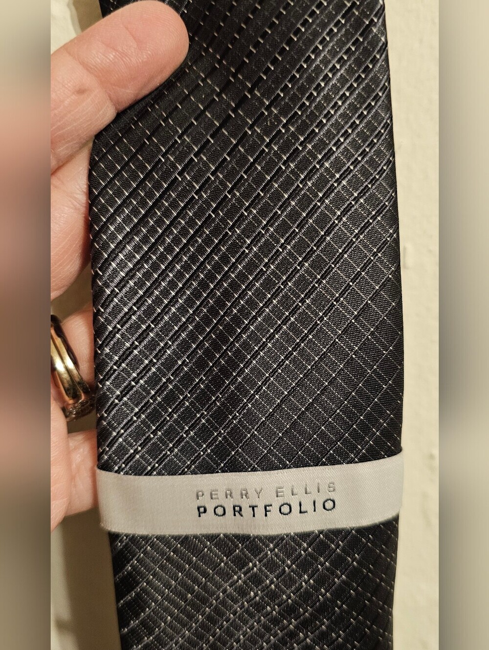 Perry Ellis Tie NWT Black Diagonal Grid Men's Pearce Plaid
